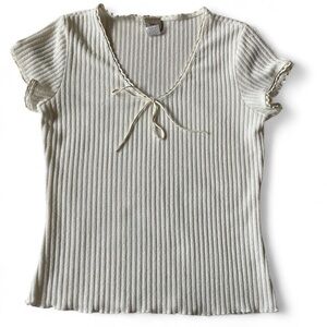 Mine Cream Ribbed Short Sleeve Top